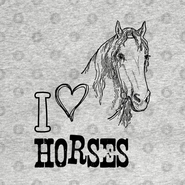 I Love Horses. Horse illustration with Text by Biophilia